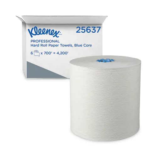 Kleenex® Hard Roll Paper Towels with Premium Absorbency Pockets, Blue Core, 1-Ply, White, 6 Rolls/Carton