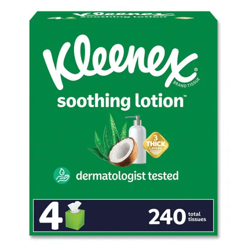 Kleenex® Lotion Facial Tissue, 3-Ply, White, 60 Sheets per Box, 4 Boxes per Pack, 8 Packs per Carton