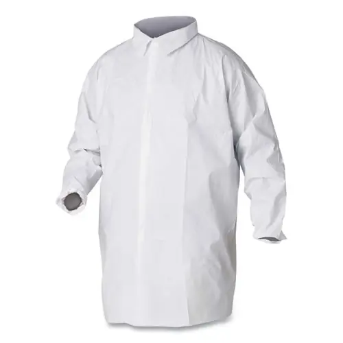 KleenGuard™ A20 Breathable Particle Protection Lab Coat, Hook and Loop Closure/Elastic Wrists/No Pockets, Large, White