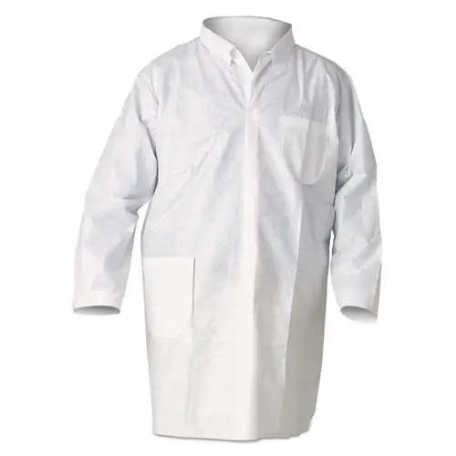 KleenGuard™ A20 Breathable Particle Protection Lab Coats, Snap Closure, Open Wrists, Pockets, Medium, White, 25/Carton