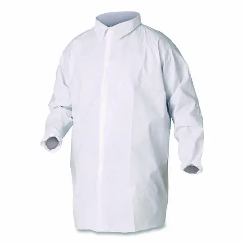 KleenGuard™ A40 Lab Coats, Elastic Wrists, No Pocket, Medium, White, 30/Carton