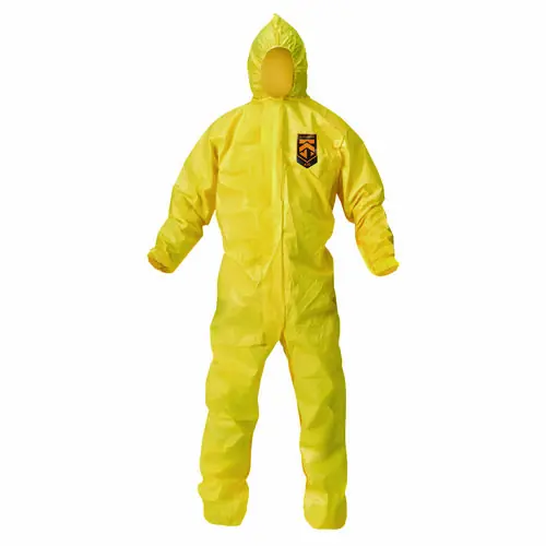 KleenGuard™ A70 Chemical Spray Protection Coveralls, Elastic Wrists, Ankles, Hood, 3X-Large, Yellow