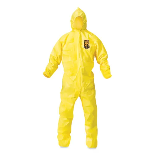 KleenGuard™ A70 Chemical Spray Protection Coveralls, Elastic Wrists, Ankles, Hood, Large, Yellow