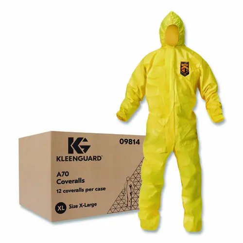 KleenGuard™ A70 Chemical Spray Protection Coveralls, XL, Yellow, 12/Carton
