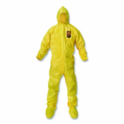 KleenGuard™ A70 Chemical Spray Protection Coveralls with Hood, Boots, Elastic Wrists and Ankles, Medium, Yellow, 12/Carton - Extended Delivery Time