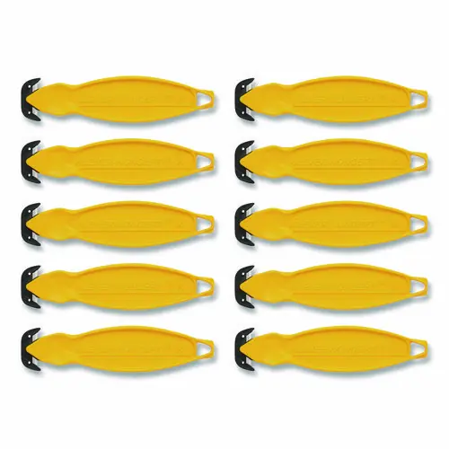 Klever Koncept™ Safety Cutter, Yellow Plastic Handle, 5.75", 10/Pack