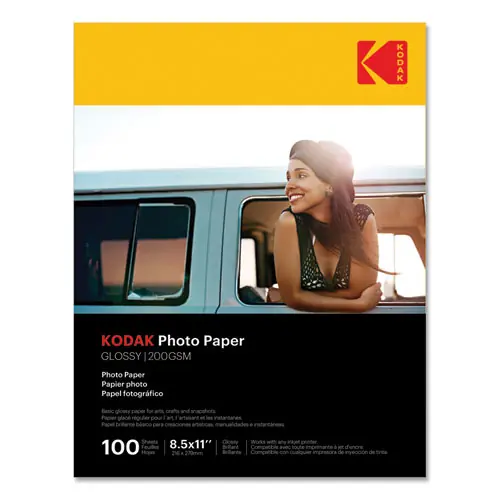 Kodak Photo Paper, 8 mil, 8.5 x 11, Glossy White, 100/Pack