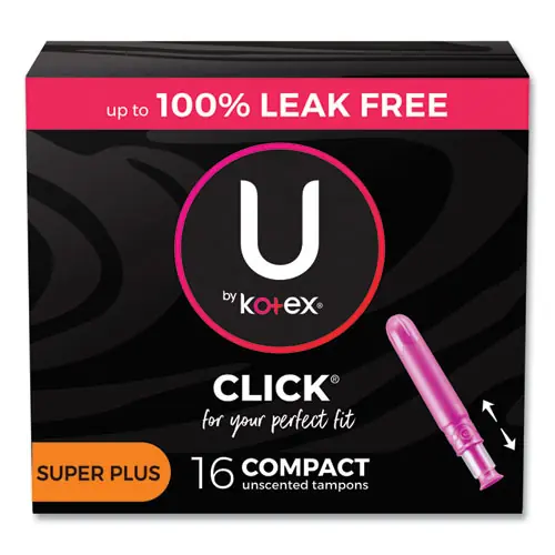 Kotex® U by Kotex Click Compact Tampons, Super Plus Absorbency, 16/Pack, 8 Packs/Carton