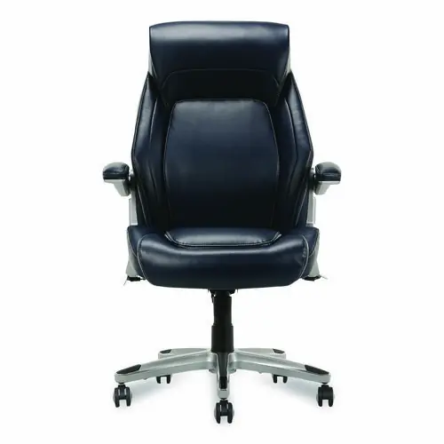 La-Z-Boy® Meyer Bonded Leather Executive Chair, Navy, Silver Base, 275 lb Capacity