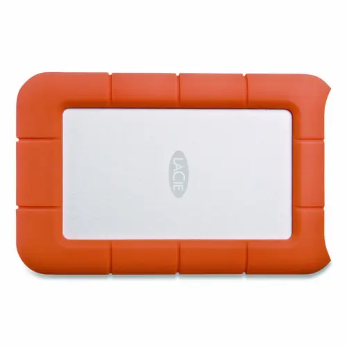 LaCie Rugged Portable External Hard Drive, 2 TB, USB-C, Orange/Silver