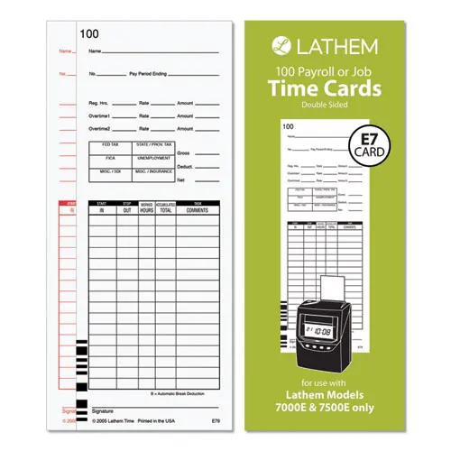 Lathem® Time Time Clock Cards for Lathem Time 7000E/7500E, Two Sided, 100/Pack