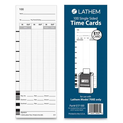 Lathem® Time Clock Cards for 700E, Single-Sided, 100/Pack