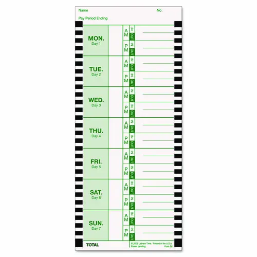 Lathem® Time Clock Cards for Lathem Time 800P, 4" x 9", 100/Pack