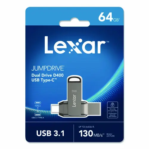 Lexar™ JumpDrive D400 USB 3.1 Flash Drive, 64 GB, Titanium
