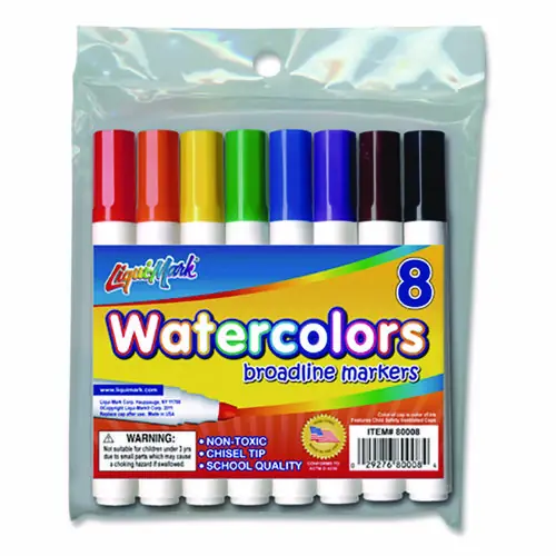 Liqui-Mark® Broadline Watercolor Markers, Broad Chisel Tip, Assorted Colors, 8/Set