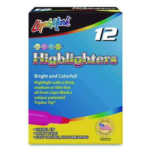 Liqui-Mark® Tank Fluorescent Highlighter, Pink Ink, Chisel Tip, Pink Barrel, Dozen