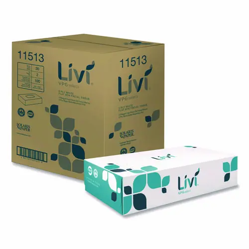 Livi® VPG Select Flat Box Facial Tissue, 2-Ply, White, 100 Sheets/Box, 30 Boxes/Carton