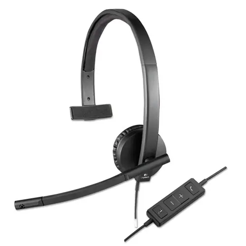 Logitech® H570e Monaural Over The Head Wired Headset, Black