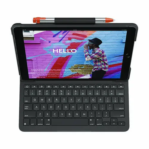 Logitech® Slim Folio Plastic Keyboard Case for iPad 7th, 8th Generation, Graphite