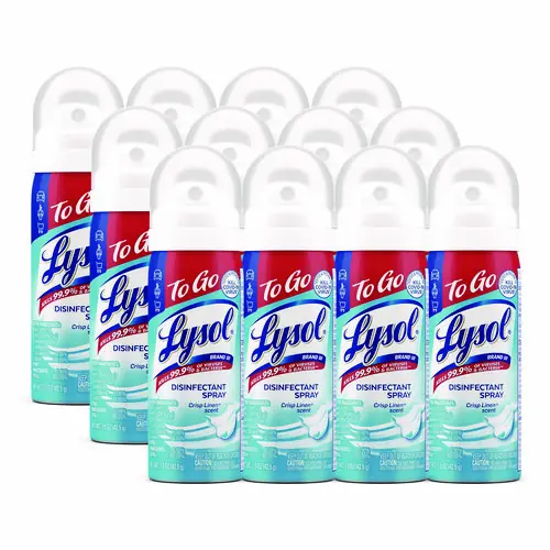 LYSOL® Brand Disinfectant Spray To Go, Crisp Linen Scent, 1.5 oz Aerosol Spray, 12/Carton