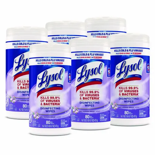 LYSOL® Brand Disinfecting Wipes, Early Morning Breeze, White, 80 Wipes/Canister, 6 Canisters/Carton