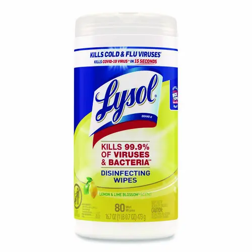 LYSOL® Brand Disinfecting Wipes, Lemon and Lime Blossom Scent, White, 80 Wipes/Canister