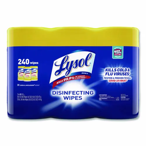 LYSOL® Brand Disinfecting Wipes, Lemon and Lime Blossom, White, 80 Wipes/Canister, 3 Canisters/Pack