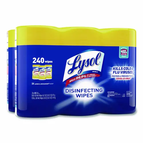 LYSOL® Brand Disinfecting Wipes, Lemon and Lime Blossom, White, 80 Wipes per Canister, 3 Canisters per Pack, 2 Packs per Carton