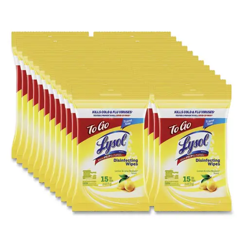 LYSOL® Brand Disinfecting Wipes Flatpacks, Lemon and Lime Blossom, White, 15 Wipes/Flat Pack, 24 Flat Packs/Carton