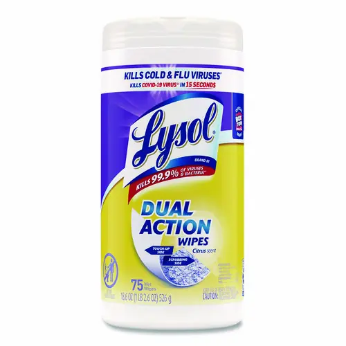 LYSOL® Brand Dual Action Disinfecting Wipes, Citrus, White/Purple, 75 Wipes/Canister