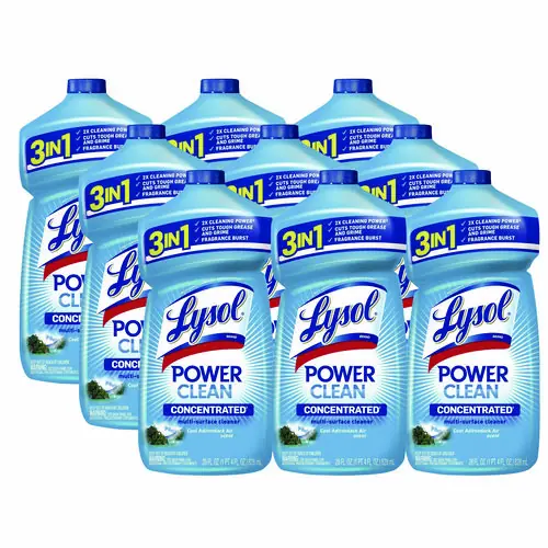 LYSOL® Brand Power Clean Concentrated Multi-Surface Cleaner, Cool Adirondack Scent, 28 oz Pour Bottle, 9/Carton (Non-Stock Item, Extended Delivery Time)