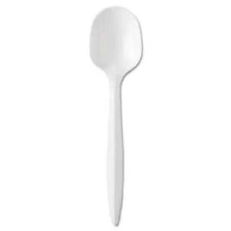 Medium-Weight Plastic Soup Spoon, White, 6.25"