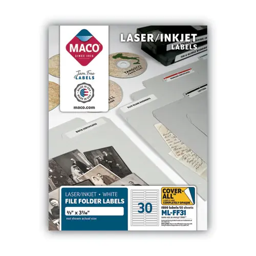 MACO® Cover-All Opaque File Folder Labels, Inkjet/Laser Printers, 0.66 x 3.44, White