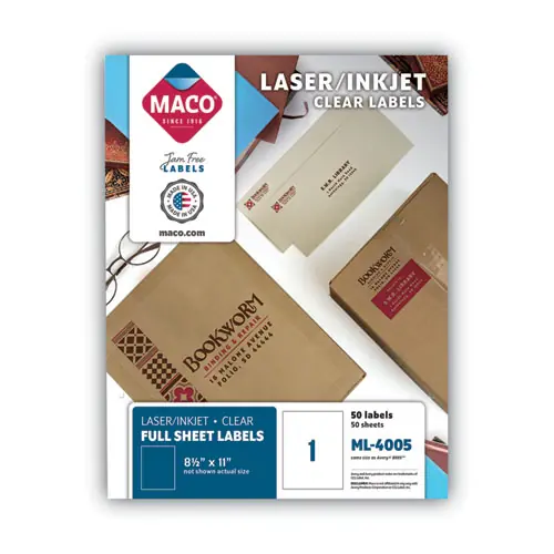 MACO® Matte Clear Printable Shipping Address Labels, Inkjet/Laser Printers, 50/Box