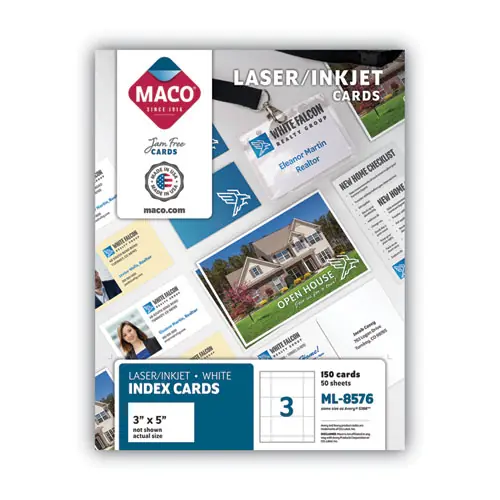 MACO® Unruled Microperforated Laser/Inkjet Index Cards, 3 x 5, White, 150 Cards