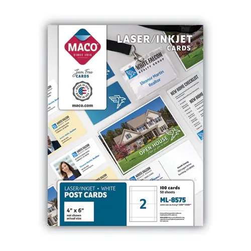 MACO® Unruled Microperforated Laser/Inkjet Post Cards, 4 x 6, White, 100 Cards