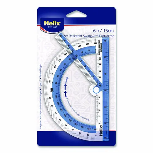 Maped Helix 180° Shatter Resistant Swing Arm Protractor with Ruler Edges, Plastic, Assorted Colors