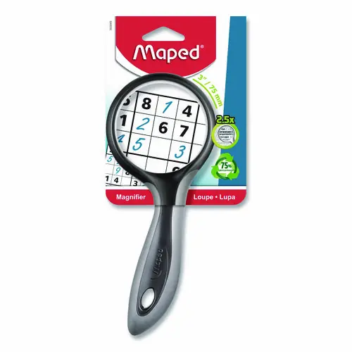 Maped Helix 2.5X Soft Touch Large Magnifying Glass, Plastic Lens, 3" Diameter, Assorted Colors