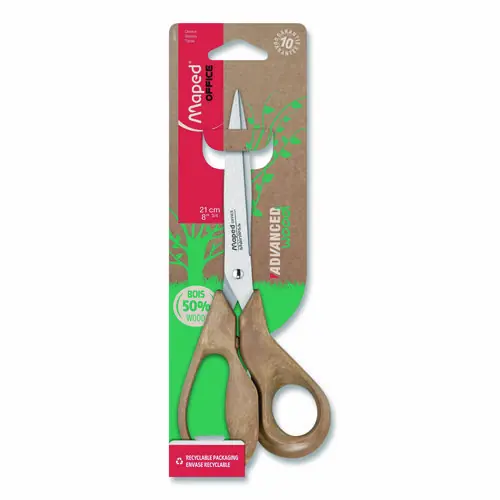 Maped Helix Advanced Wood Multipurpose Scissors, 8.25" Long, 4.75" Cut Length, Straight Brown Handle