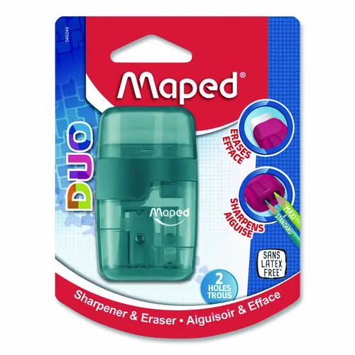 Maped Helix DUO 2-Hole Canister Pencil Sharpener/Eraser Combo, Randomly Assorted Colors