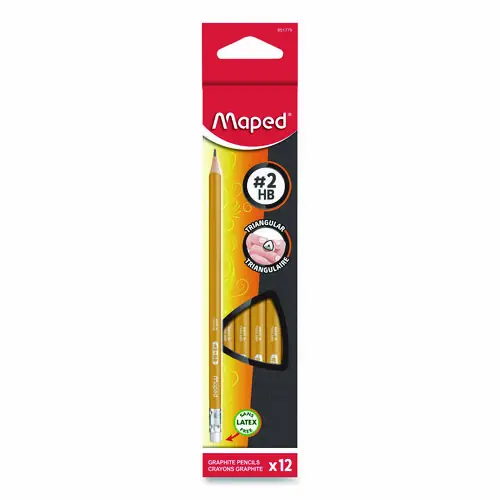 Maped Helix Essentials Triangular Pre-Sharpened Pencils, HB (#2), Black Lead, Yellow Barrel, 12/Box