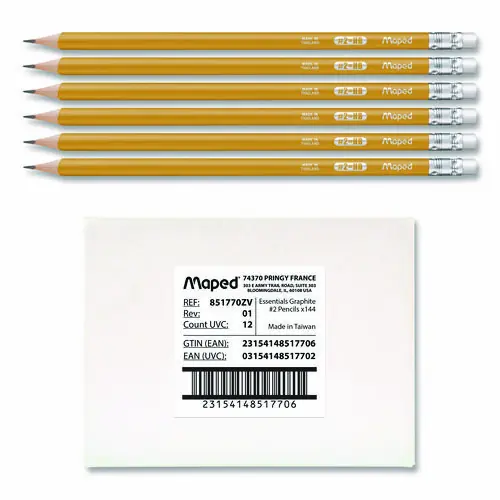Maped Helix Essentials Triangular Pre-Sharpened Pencils, HB (#2), Black Lead, Yellow Barrel, 144/Box