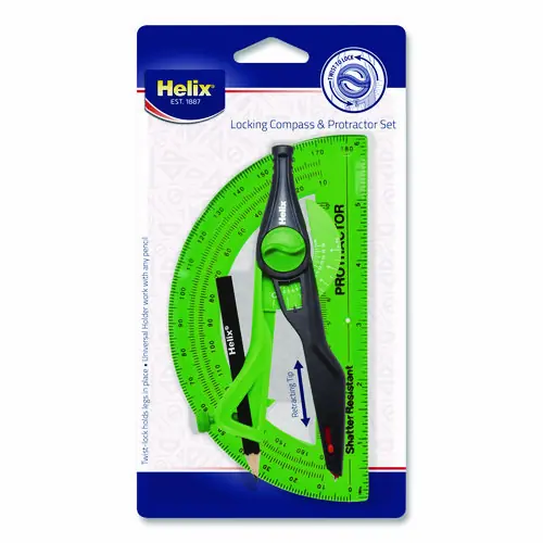 Maped Helix Locking Compass and Protractor Set, 12" Maximum Diameter, 6" Ruler Edge, Assorted Colors