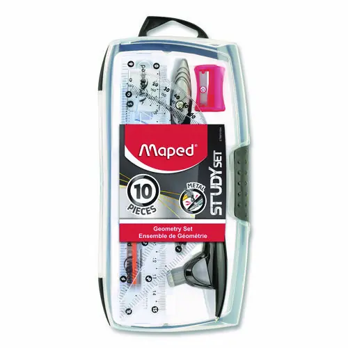 Maped Helix Metal Compass and Geometry Set, 10 Pieces, Black/Clear, Metal/Plastic