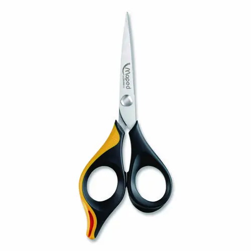 Maped Helix Ultimate Precision Soft Grip Multipurpose Scissors, 5.75" Long, 3" Cut Length, Black/Orange Handle