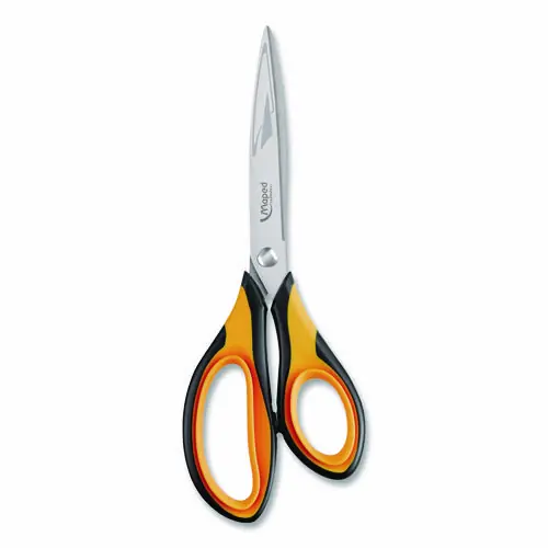 Maped Helix Ultimate Soft Grip Multipurpose Scissors, 8.25" Long, 4.5" Cut Length, Straight Orange/Black Handle