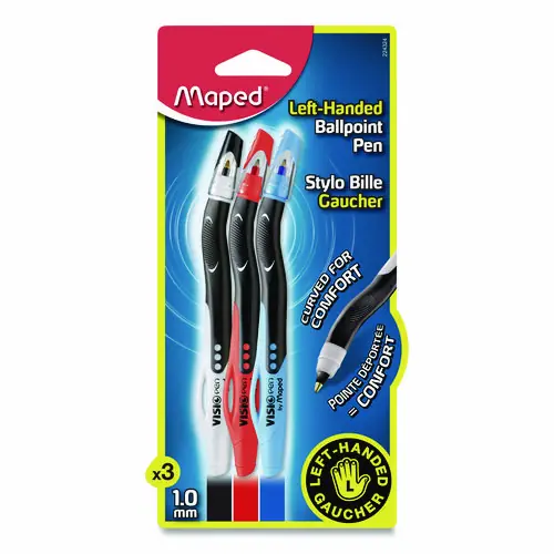 Maped Helix Visio Left-Handed Ballpoint Pen, Medium 1 mm, Assorted Ink & Barrel Colors, 3/Pack