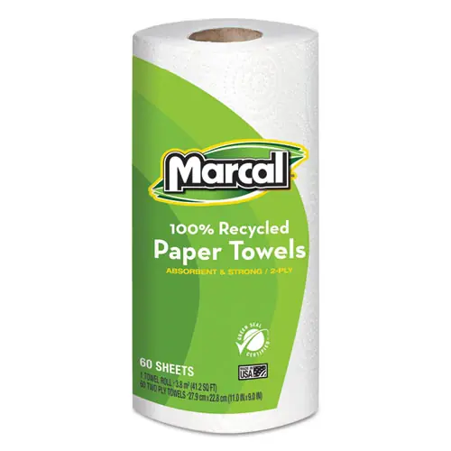 Marcal® 100% Premium Recycled Kitchen Roll Towels, 2-Ply, White, 15 Rolls/Carton