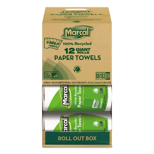 Marcal® 100% Premium Recycled Kitchen Roll Towels, 2-Ply, White, 140 Sheets, 12 Rolls