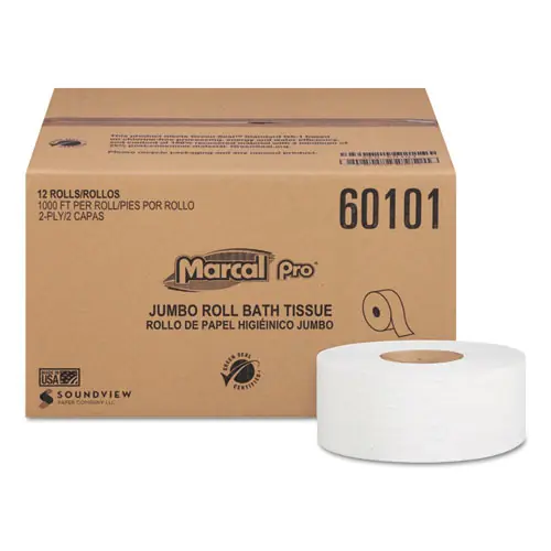 Marcal PRO™ 100% Recycled Bathroom Tissue, Septic Safe, 2-Ply, White, 12 Rolls/Carton